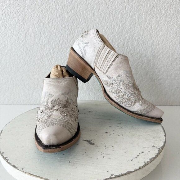 NEW Lane Santorini Bootie Womens 5 White Rhinestones Cowgirl Wedding Boots Mule - Picture 11 of 11